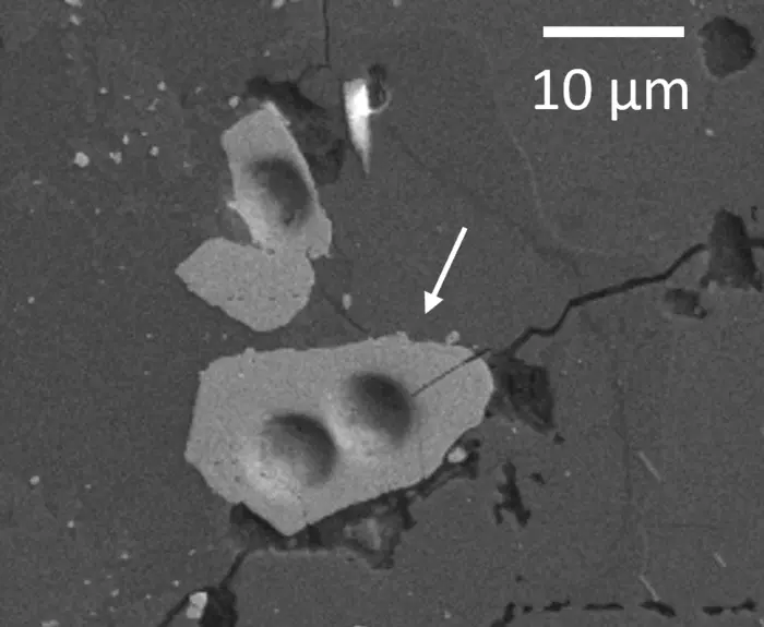 Lunar zircon grain seen through a microscope.