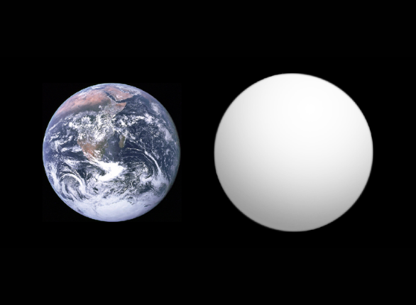 Comparação do tamanho aproximado do exoplaneta Gliese 1132b com o planeta Terra.