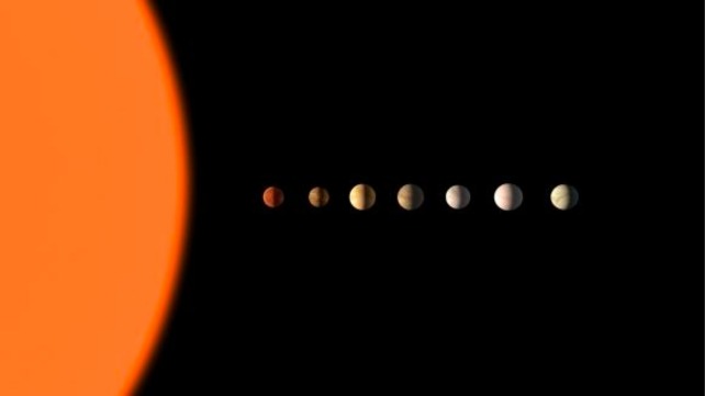 This artist's drawing compares the relative sizes of the planets Kepler-385 (KOI 2433).
