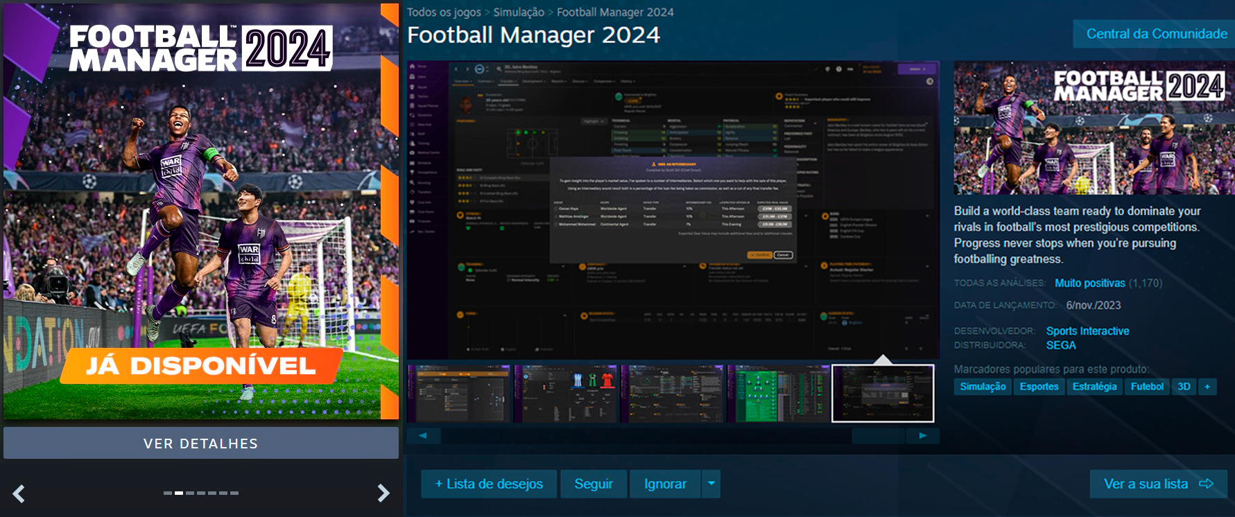 Football Manager 2024 Original Português Steam (Nova conta) + Brasil Mundi  Up FM 2024