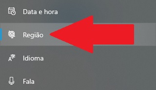 Procure pela opção "Região" na coluna da esquerda.