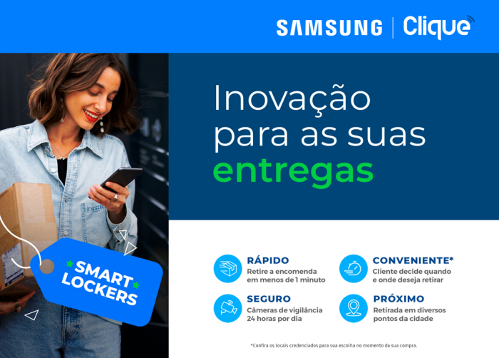 O cliente pode escolher o horário para a retirada no smart locker da Samsung.