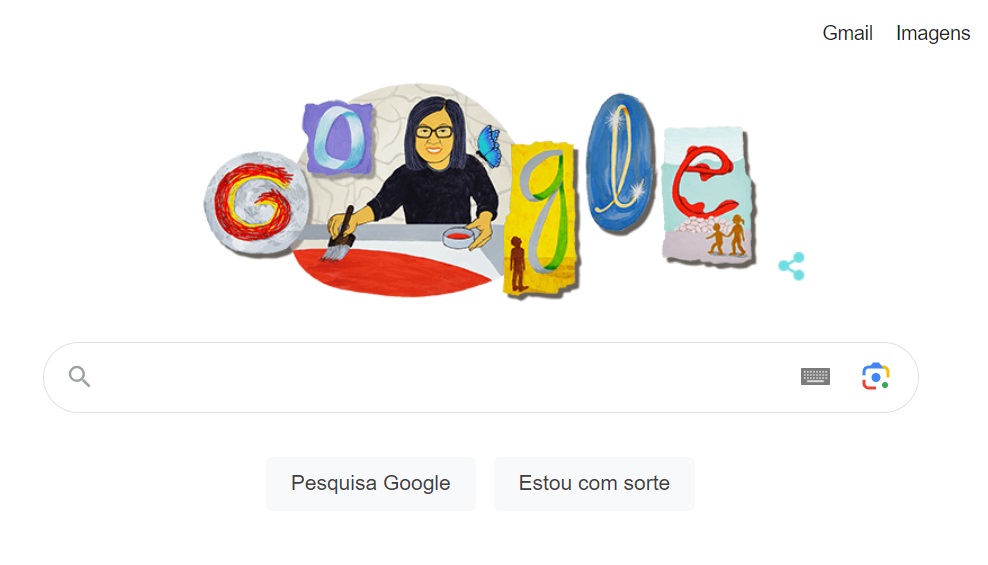 O doodle aparecendo na página principal do buscador.