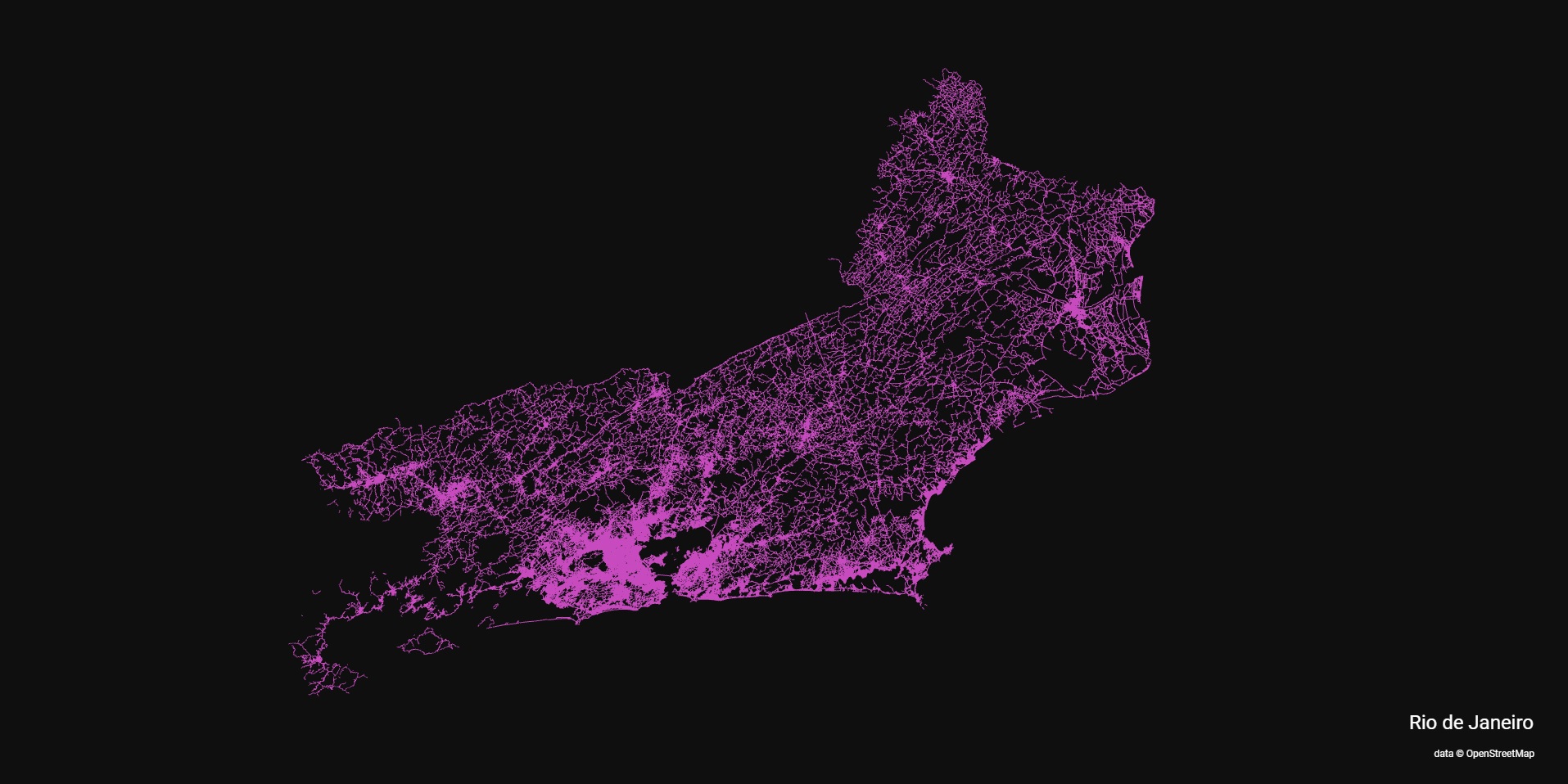 Imagem do mapa da cidade do Rio de Janeiro gerada pelo City Roads