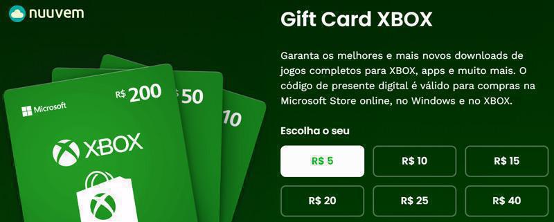 Comprar Cartão de Oferta Xbox Live 40 BRL Microsoft Store