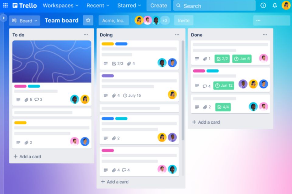 O Trello offers a free template (model) galleria.