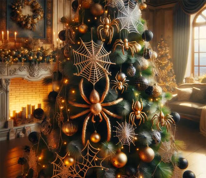 Teias de aranha na árvore são parte da tradição de Natal na Ucrãnia. (Fonte: Blog TV Web Sertão/Reprodução)