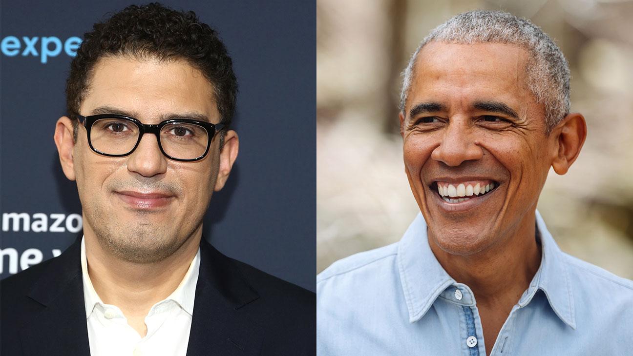 Cineasta Sam Esmail à esquerda e Barack Obama à direita.