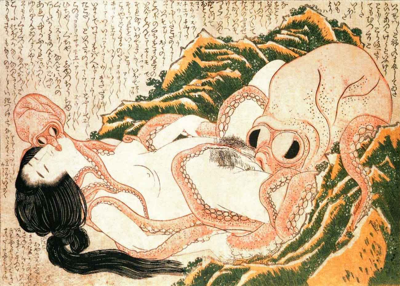 O Sonho da Esposa do Pescador: umas das grandes obras do artista Katsushika Hokusai, feita em 1814. (Fonte: Japan Objects/ Reprodução)