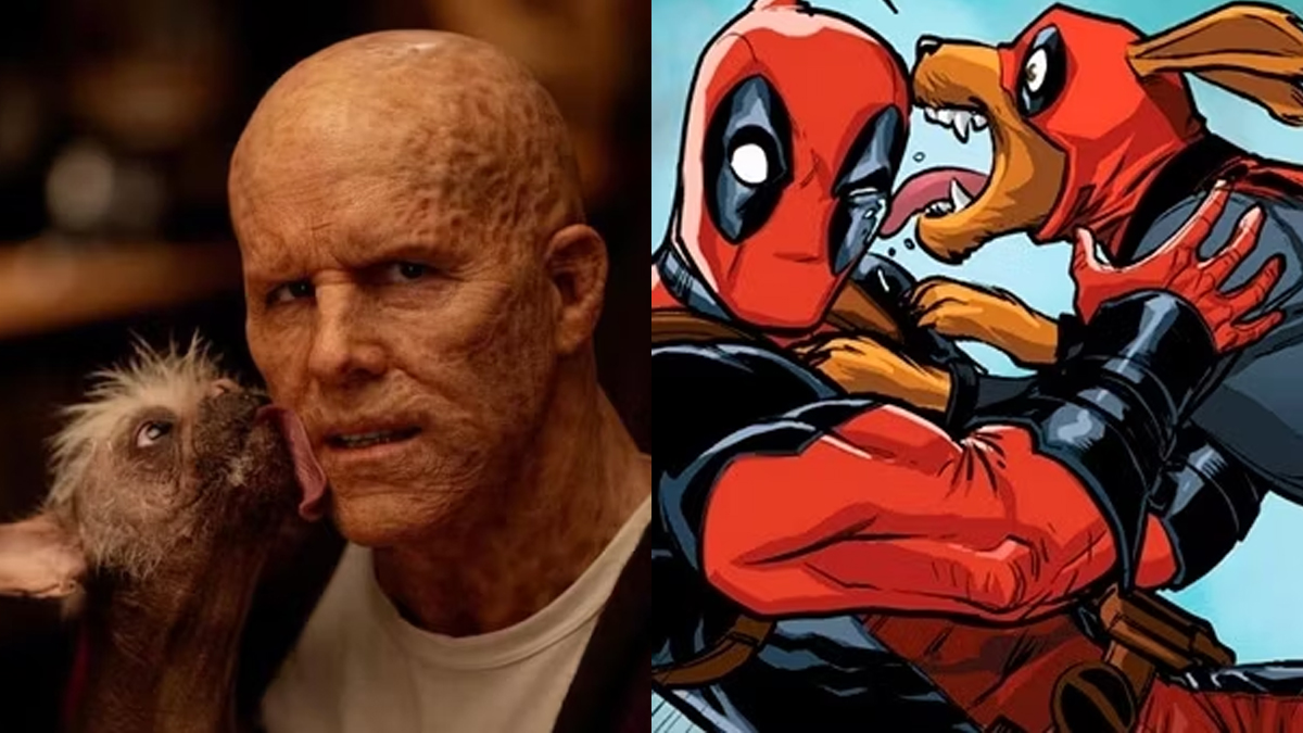 Montagem compara os visuais de Wade e Dogpool no longa de 2024 e dos personagens nos quadrinhos.