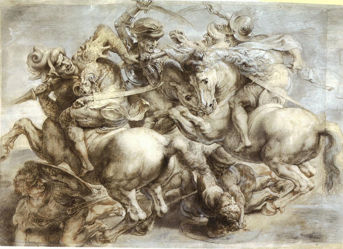 Esboço da Batalha de Anghiari, por Da Vinci. (Fonte: Wikipedia/Reprodução)