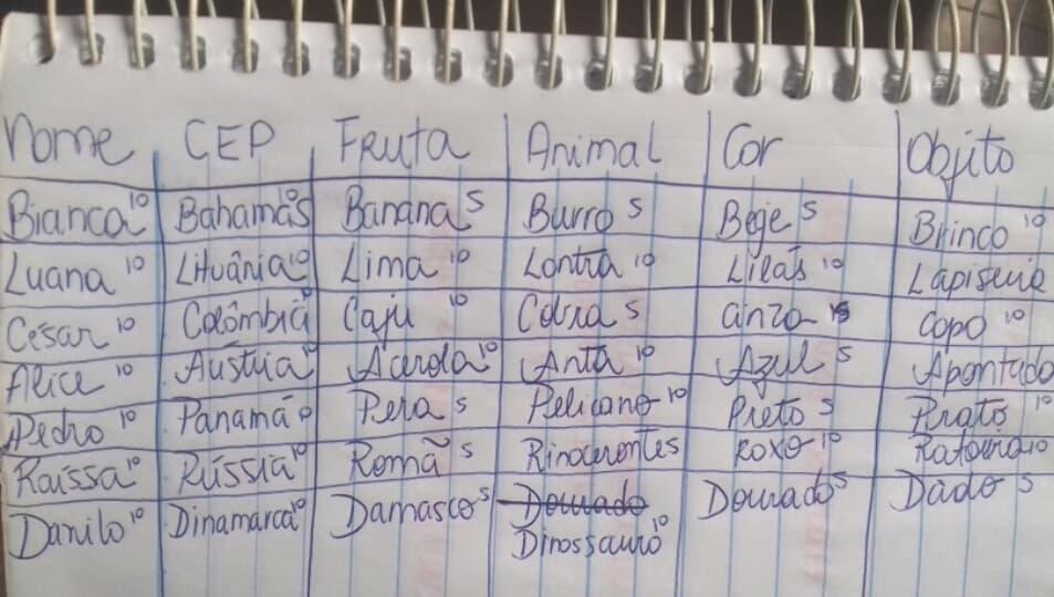 Adedanha ou stop é um jogo que envolve raciocínio e agilidade.
