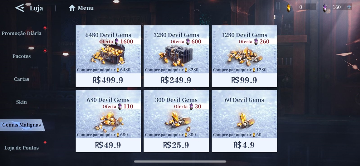 Prices to purchase Devil Gems in the Devil May Cry: Peak of Combat store.