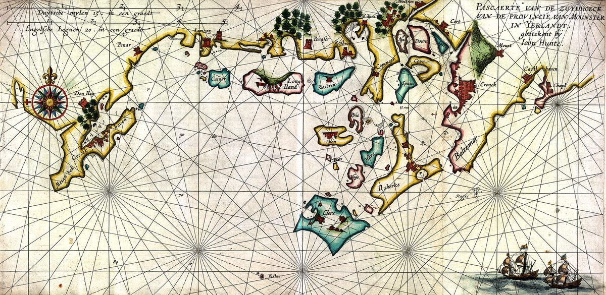 Mapa de 1612 dos “portos piratas” do sudoeste de Munster. (Fonte: Atlas Obscura/Reprodução)