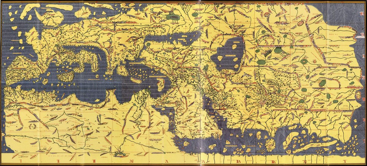 Mapa criado por al-Idrisi em 1154. (Fonte: Atlas Obscura/Reprodução)