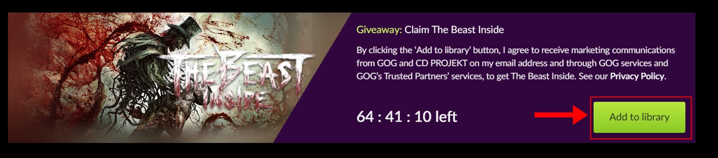 On the GOG homepage, look for this banner for The Beast Inside.