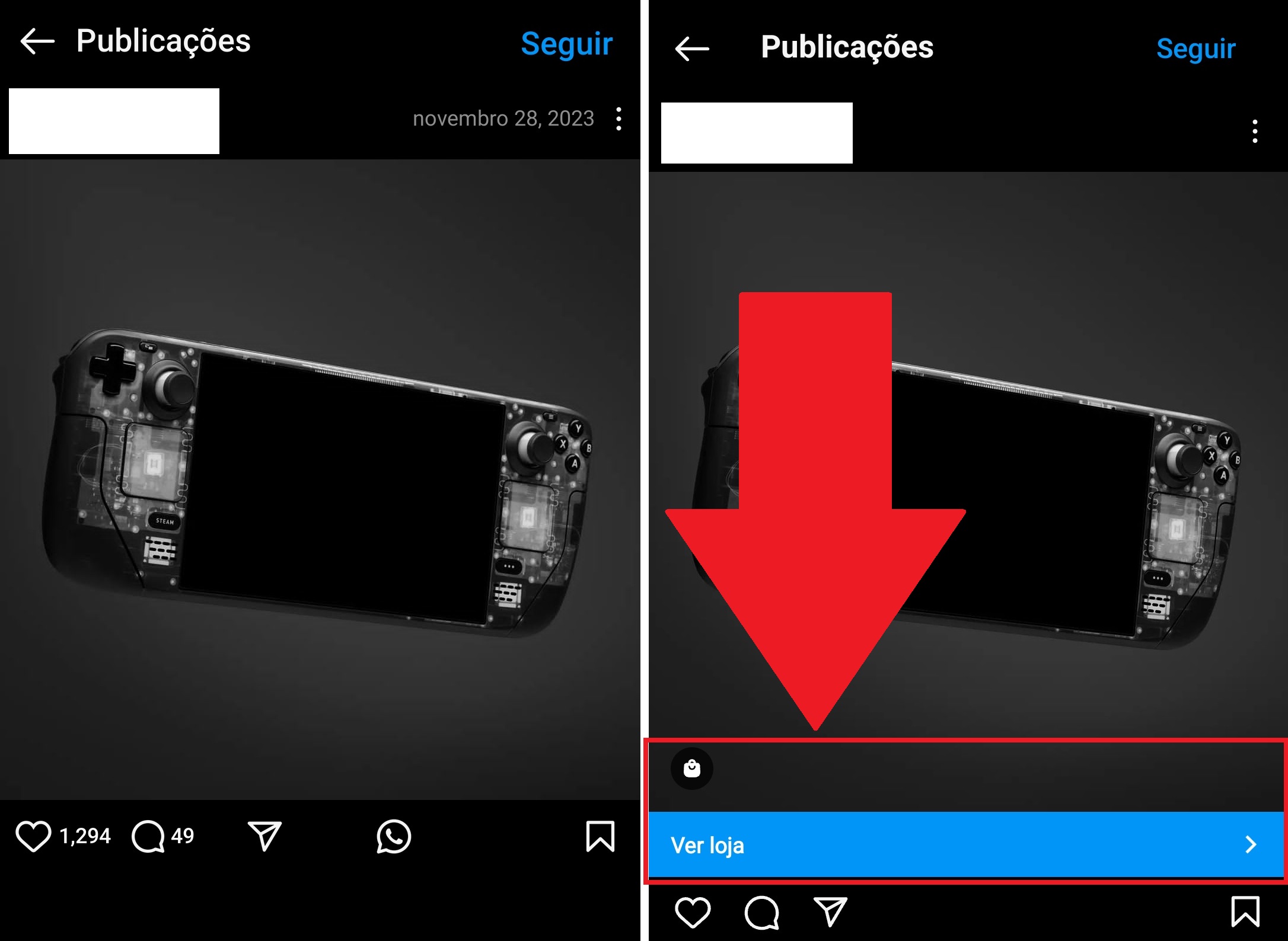 Os recursos do Instagram Shopping só estão disponíveis na versão padrão