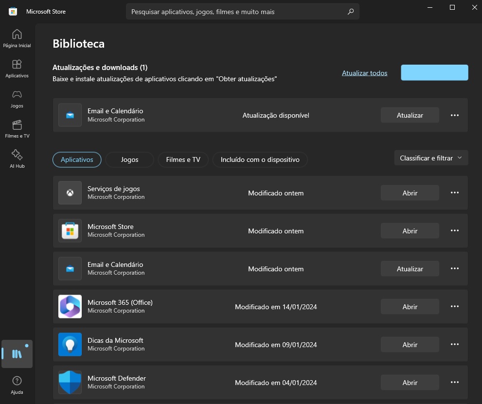 Caso você seja redirecionado para a Microsoft Store, basta atualizar todos os apps pendentes