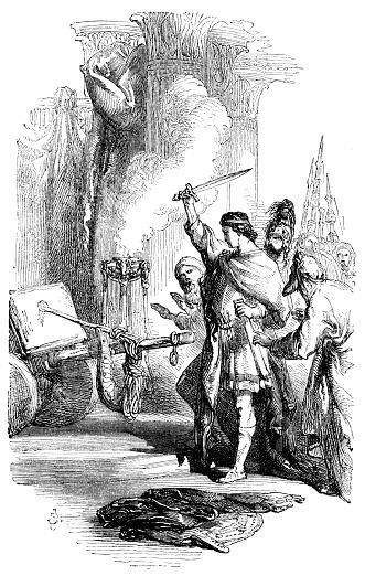 Ilustração de Alexandre, o Grande, cortando o nó. (Fonte: Getty Images/Reprodução)