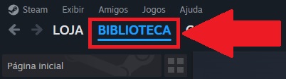 Para acessar a Biblioteca da Steam, clique no ícone dela no topo do aplicativo