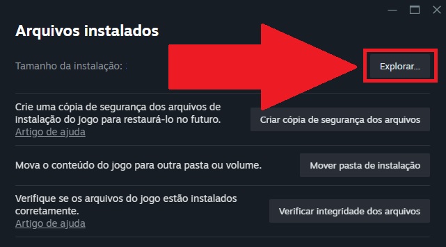 Clicando em "Explorar" você é redirecionado para o diretório raiz do jogo