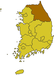 Localização de Gangwon (em marrom) na Coreia. (Fonte: Wikimedia Commons/Reprodução)