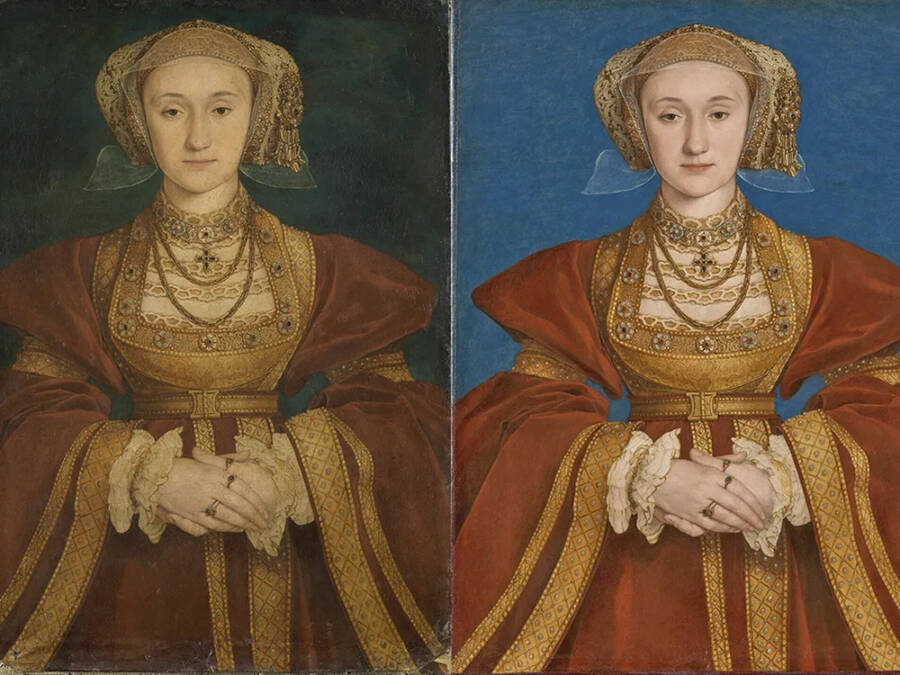 A restauração, à direita, realça a beleza de Ana de Cleves. (Fonte: Adrien Didierjean, Louvre Museum)