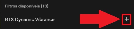 Clique no ícone de " + " para adicionar o filtro ao jogo