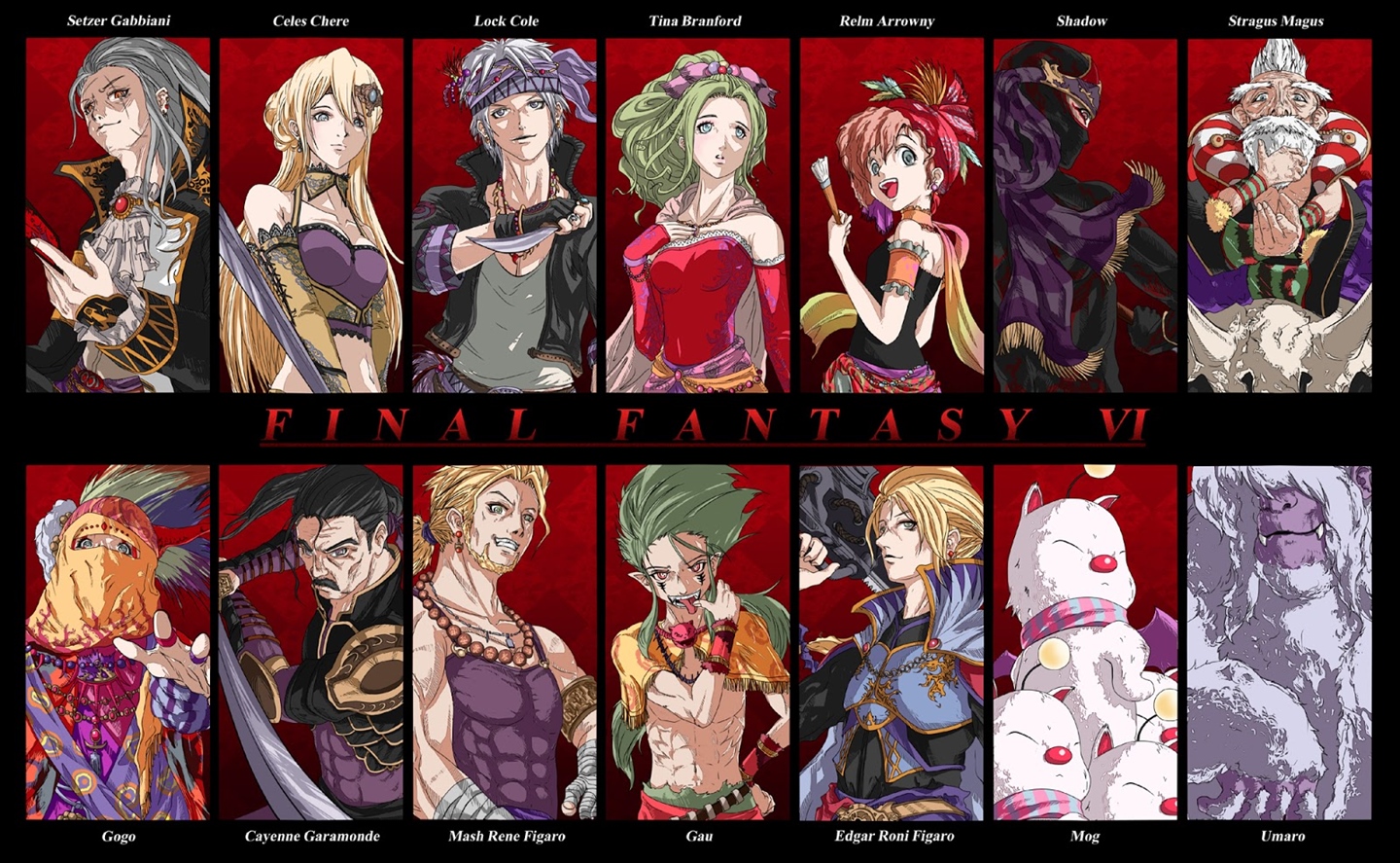 Final Fantasy VI possui um elenco com 14 personagens jogáveis.