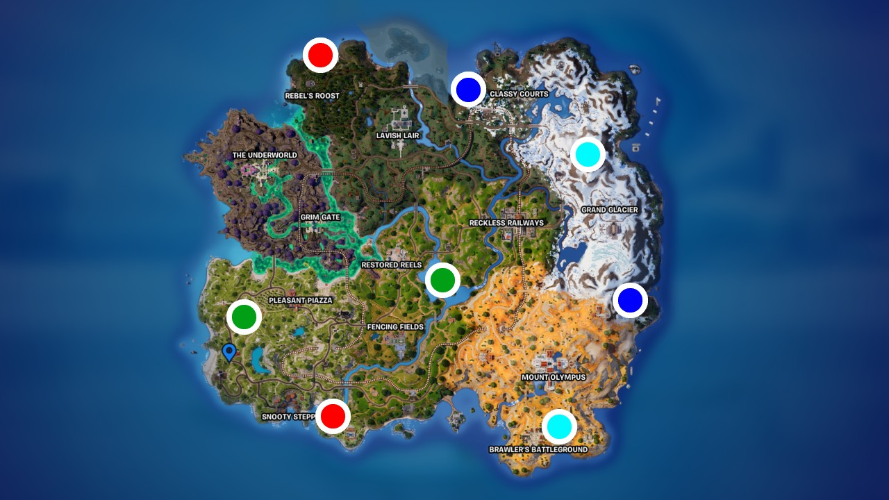 Localização de todos os santuários dos quatro elementos em Fortnite