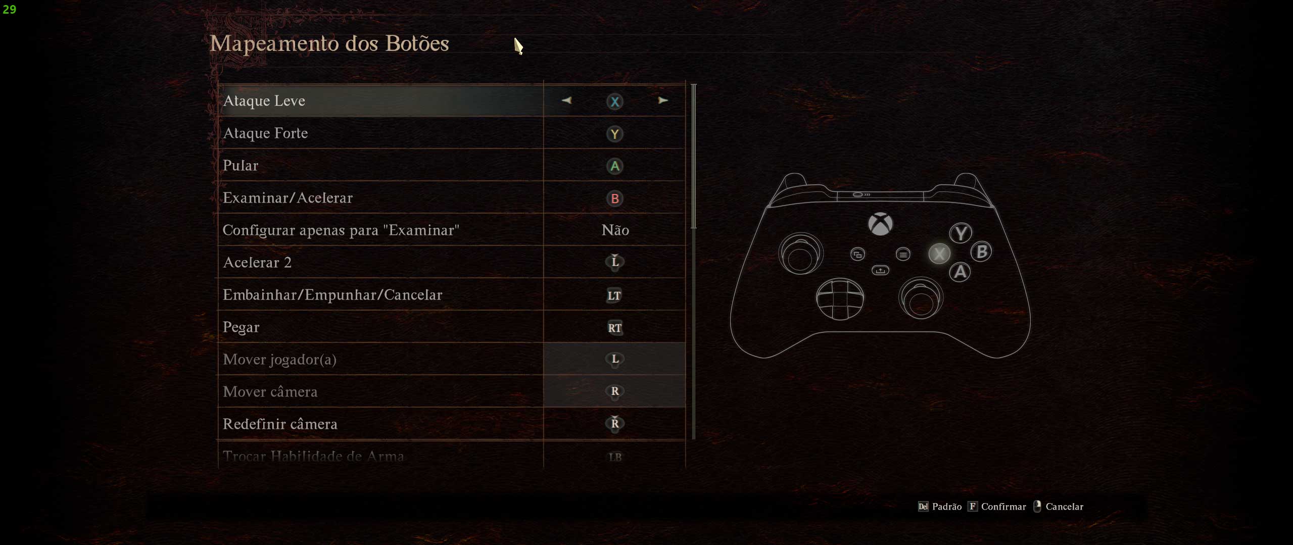 A imagem mostra a configuração dos controles do jogo