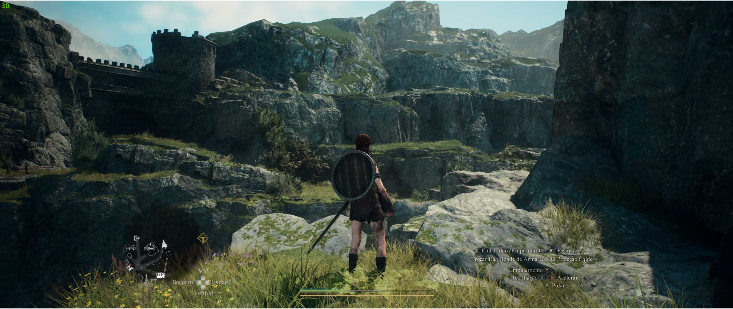 A imagem mostra uma gameplay do jogo em terceira pessoa