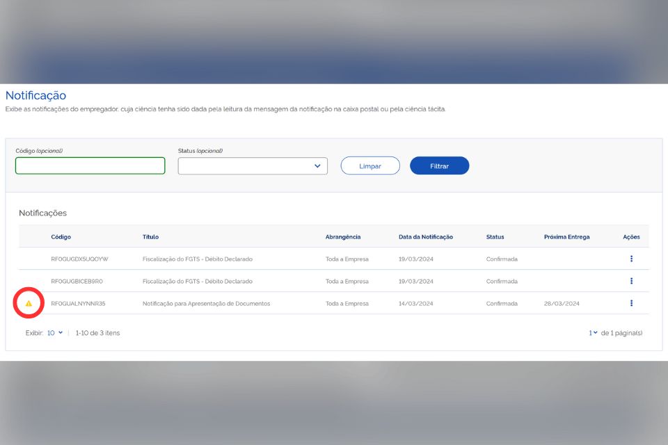 A Caixa de notificações possui Filtros e alerta de atualizações.