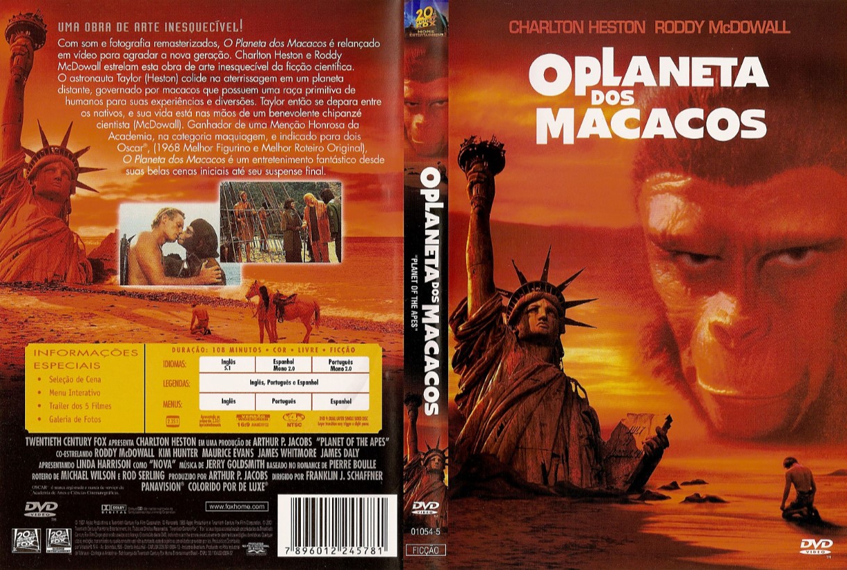 A capa do DVD de O Planeta dos Macacos estampa a icônica cena final do longa