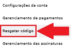 Clique em "Resgatar código"