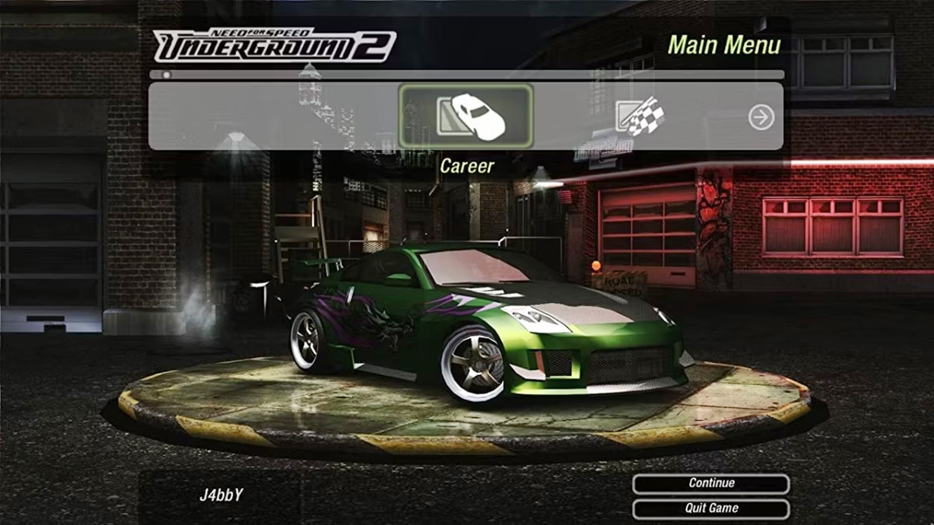 Tela inicial clássica de NFS Underground 2.