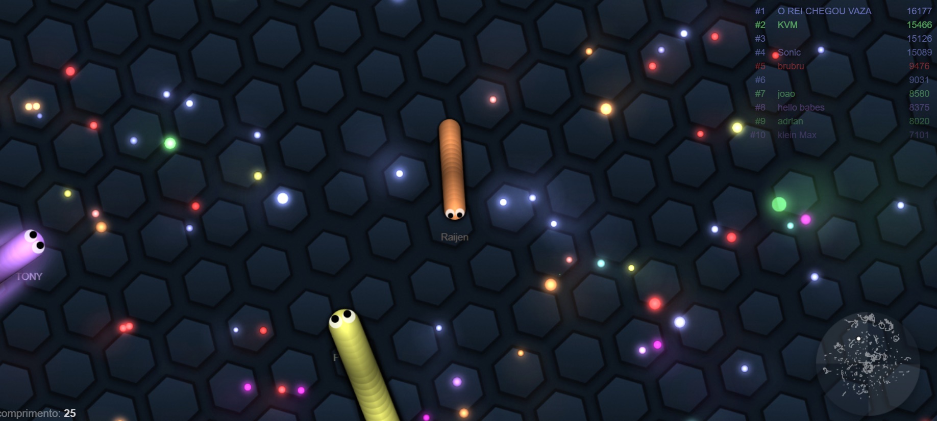 O clássico jogo da cobra ganha um novo visual no Slither.io.  (Fonte: Slither.io/Reprodução)