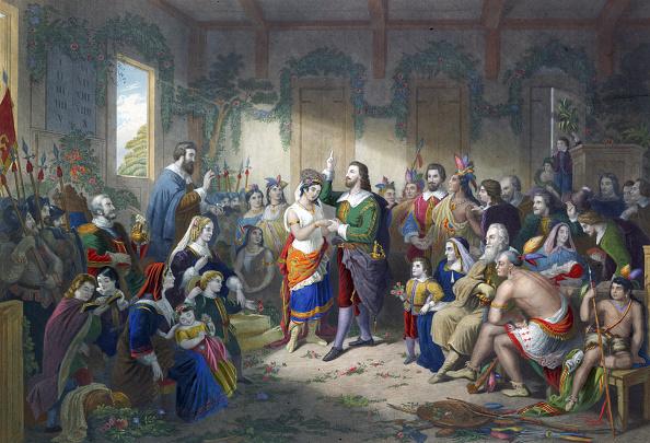 Ilustração do casamento entre Pocahontas e John Rolfe. (Fonte: GettyImages/ Reprodução)