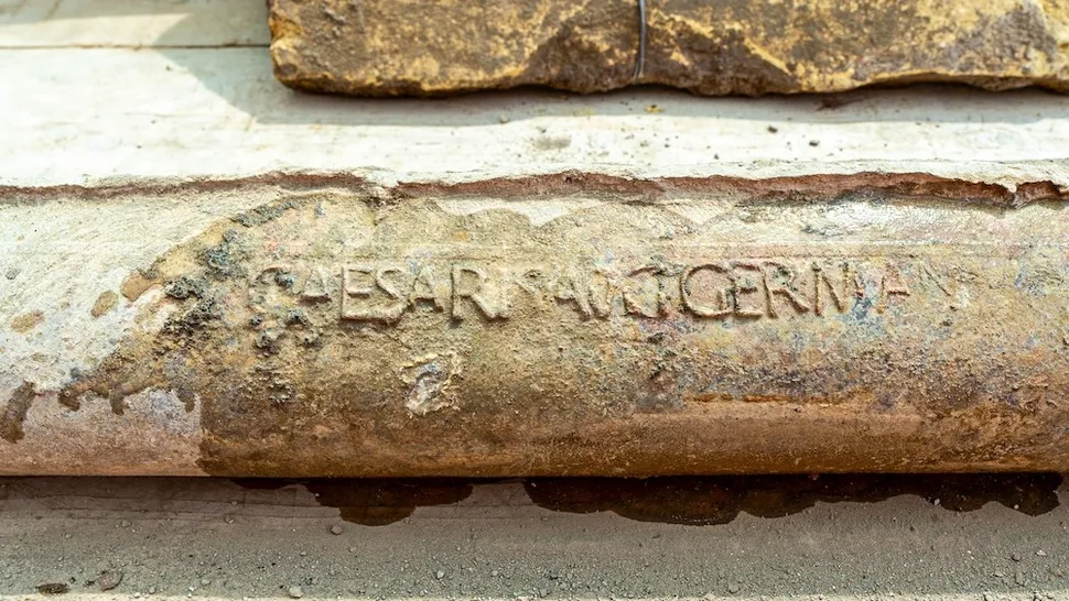 Segundo pesquisadores, gravura feita em cano de chumbo faz referência a Caio César Augusto Germânico, o Calígula. (Fonte: Ministério da Cultura da Itália)