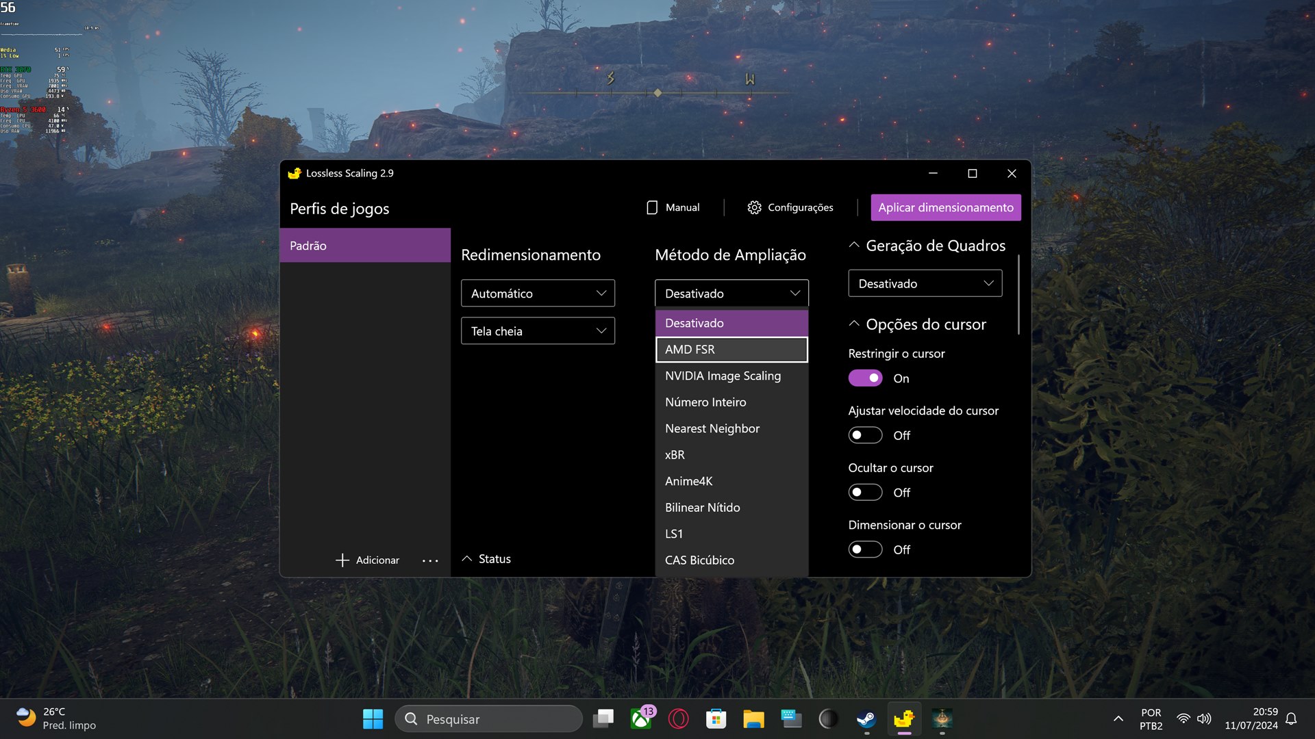 Lossless Scaling being used to apply AMD FSR in Elden Ring