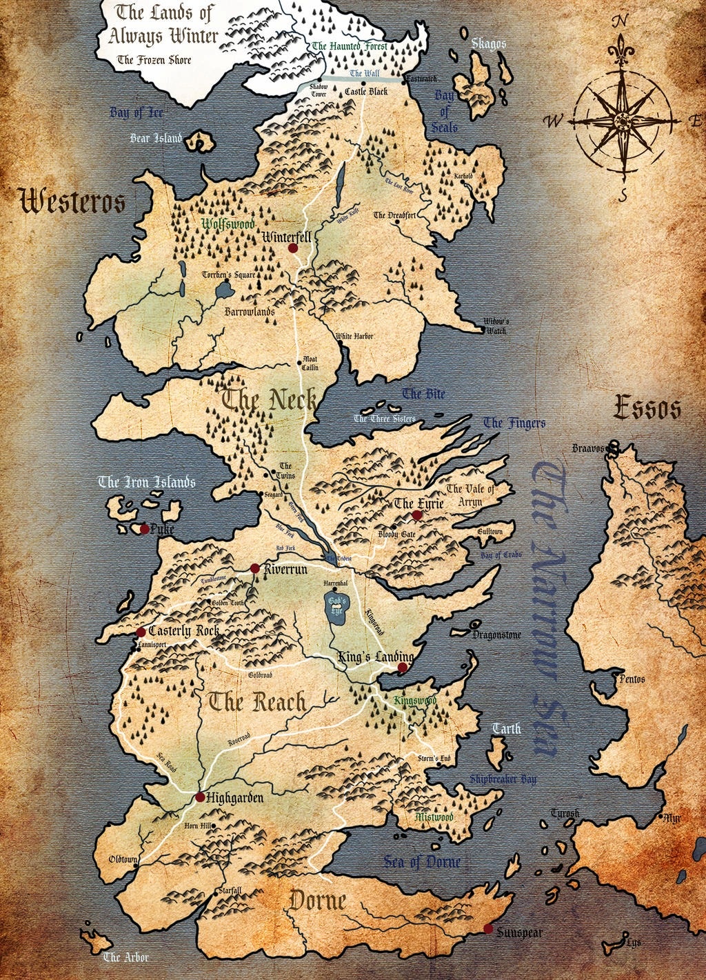 O mapa de Westeros concebido por George R.R. Martin