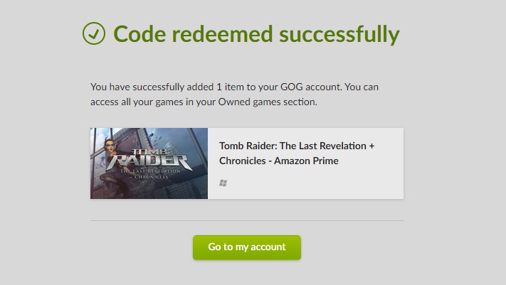 This will be the message displayed if the code has been successfully redeemed.