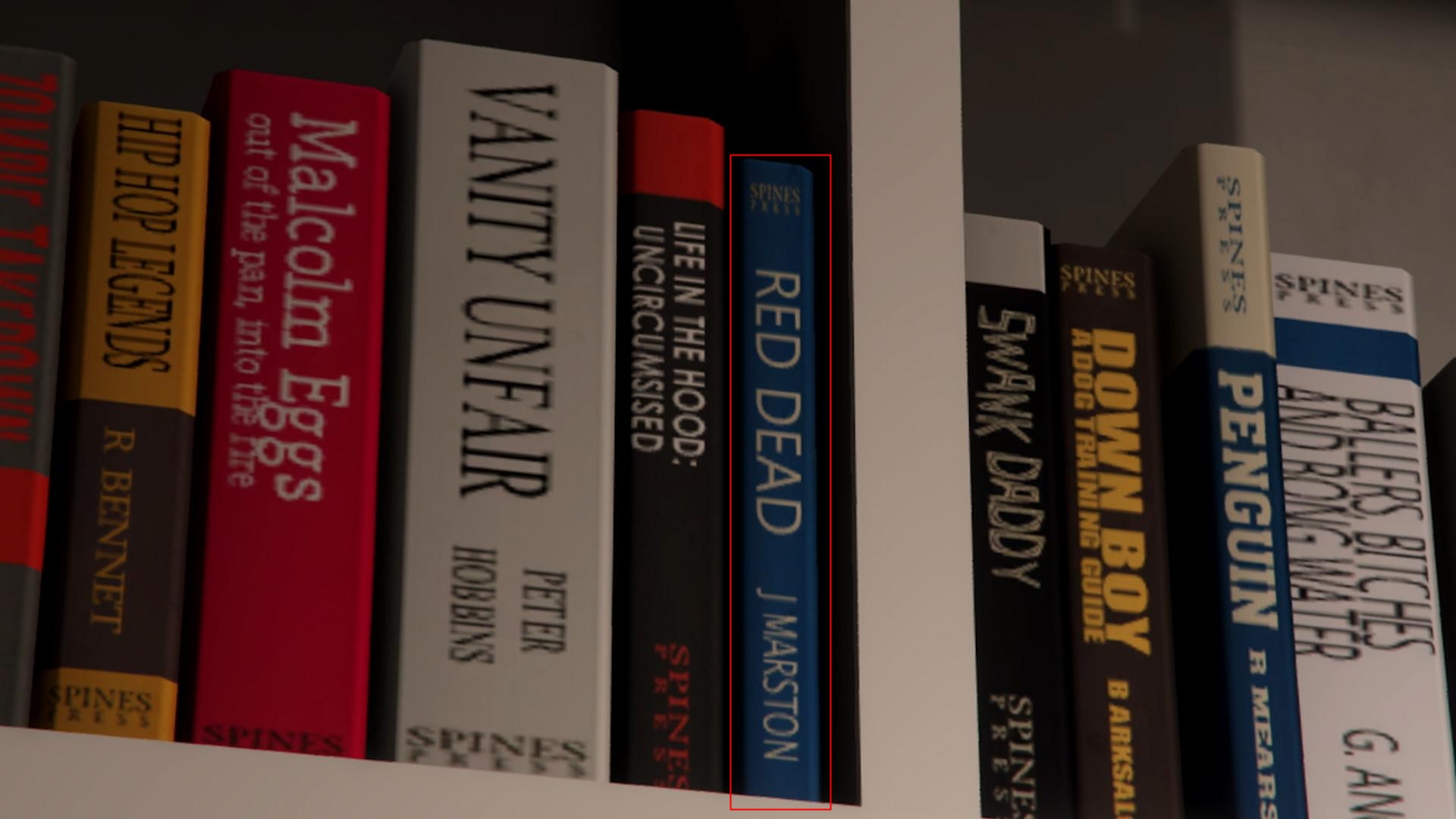 Book "Red Dead"which was written by J. Marston and can be found in Franklin's room in GTA 5.