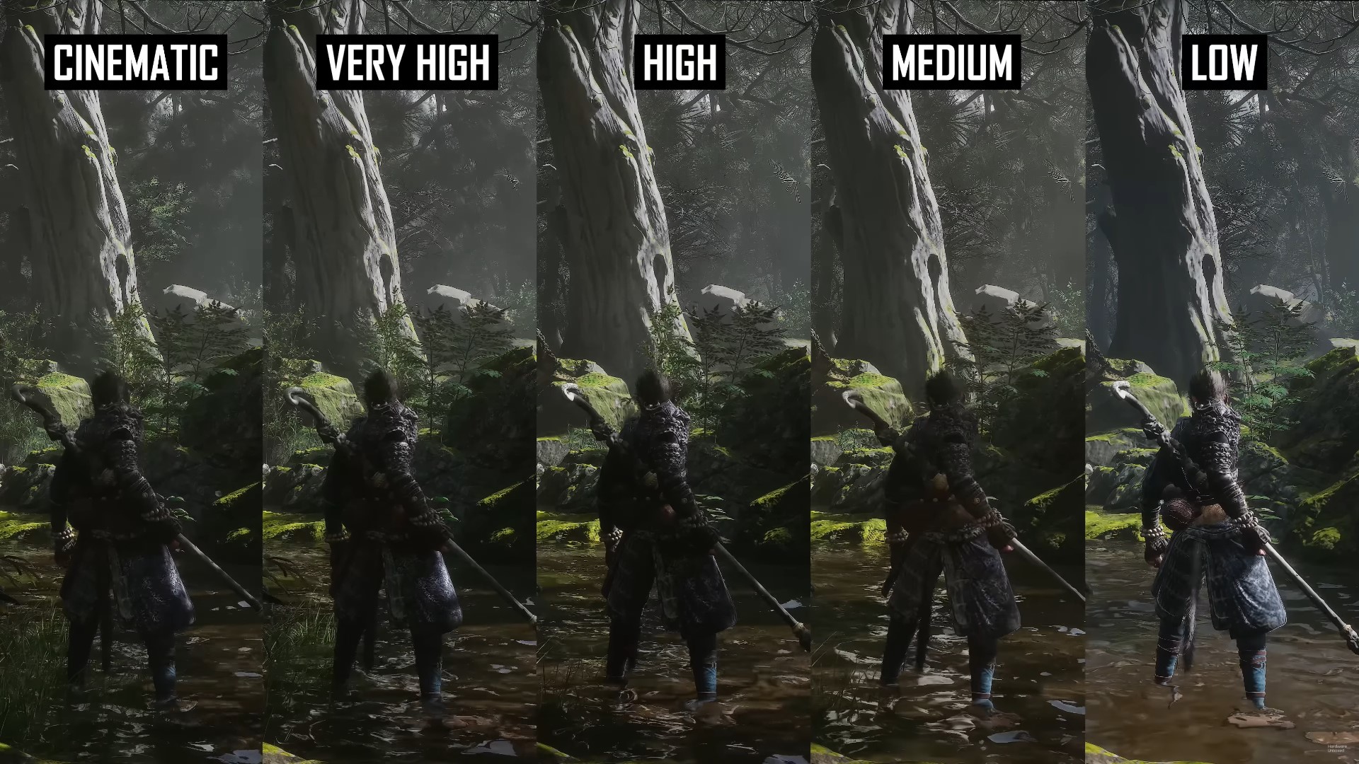 Image quality difference between all graphics quality presets in Black Myth Wukong