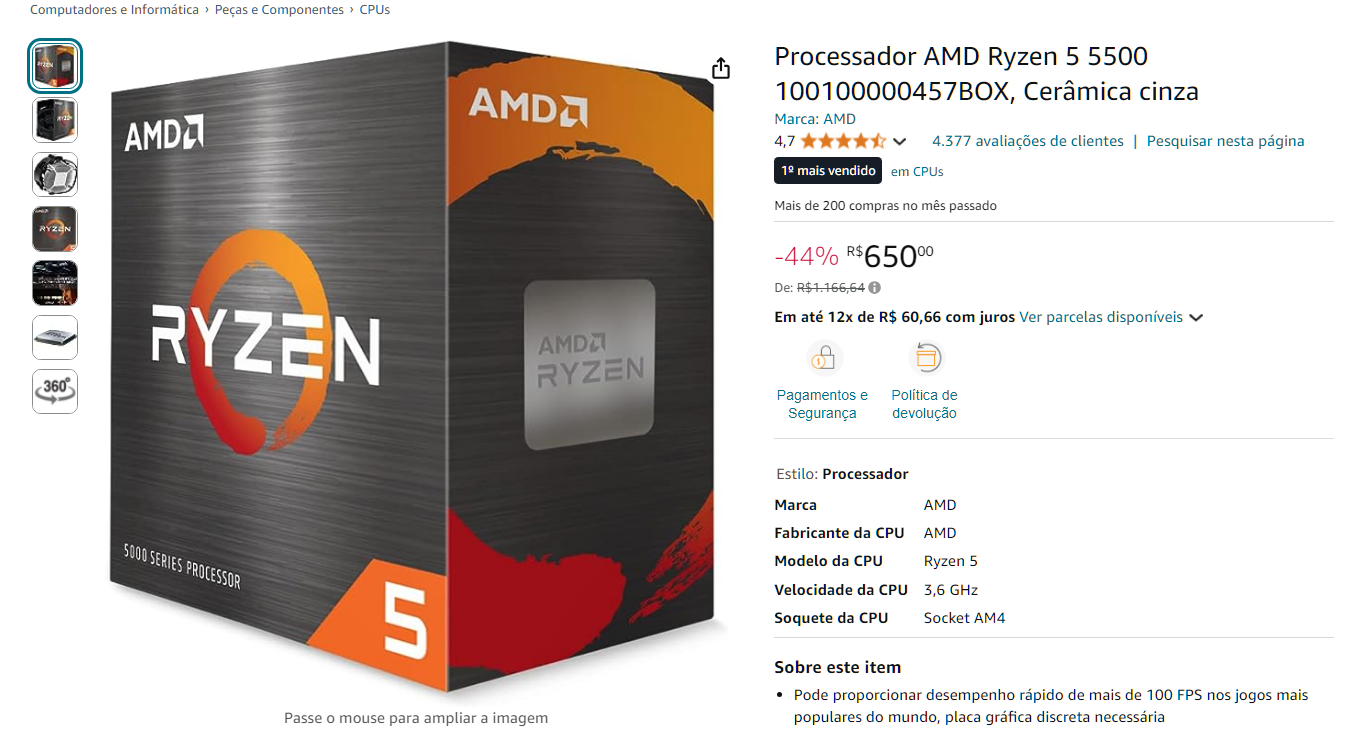 AMD Ryzen 5 5500 Processor on Amazon