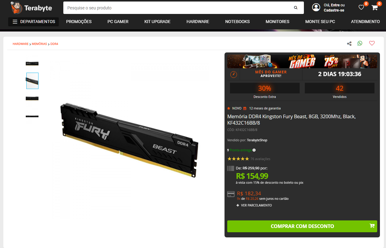 RAM (single stick 8GB) 3200 MT/s in TB store