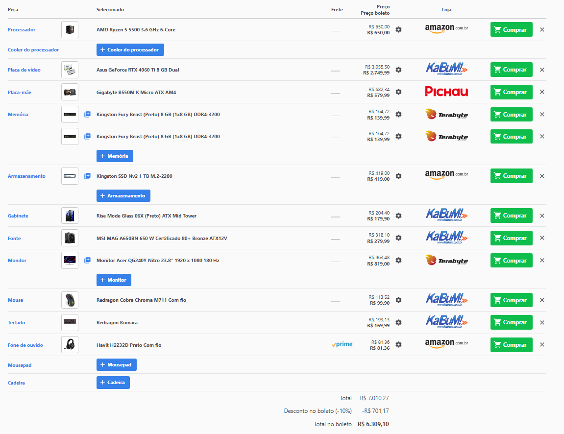 Full amount for computer with peripherals