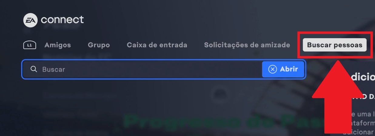 É preciso paginar as abas até a opção "Buscar pessoas"