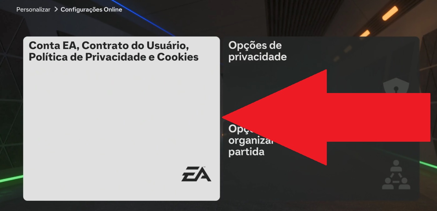 Aperte em "Conta EA, Contrato do Usuário, etc"