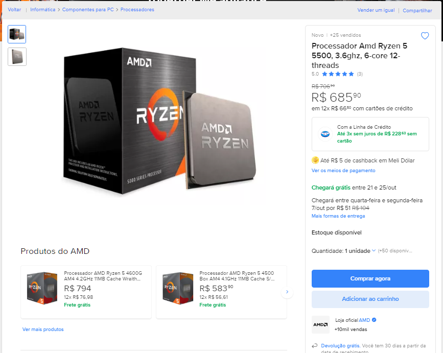 Processador AMD Ryzen 5 5500